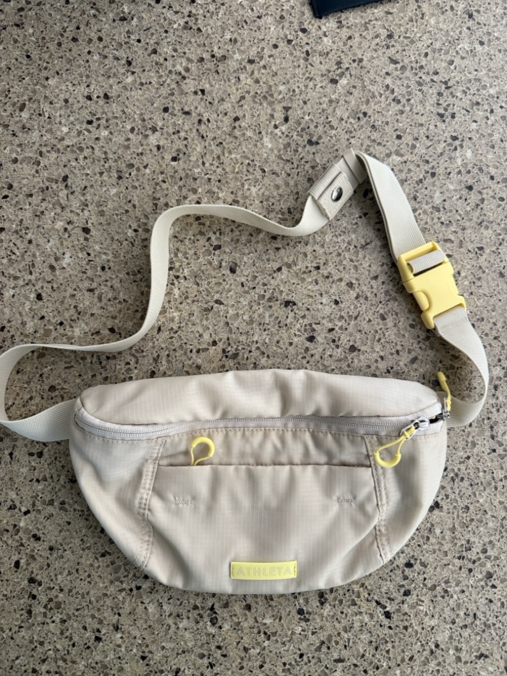 Athleta Crest Belt Bag Crossbody Dune Beige Neon yellow accents